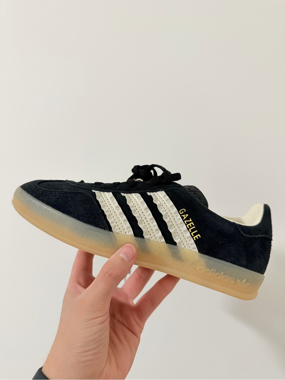 adidas Gazelle Sneakers in Black and White with Gum Sole